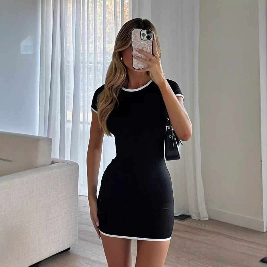 Damen figurbetontes Minikleid mit kontrastierenden Bändchen Drune
