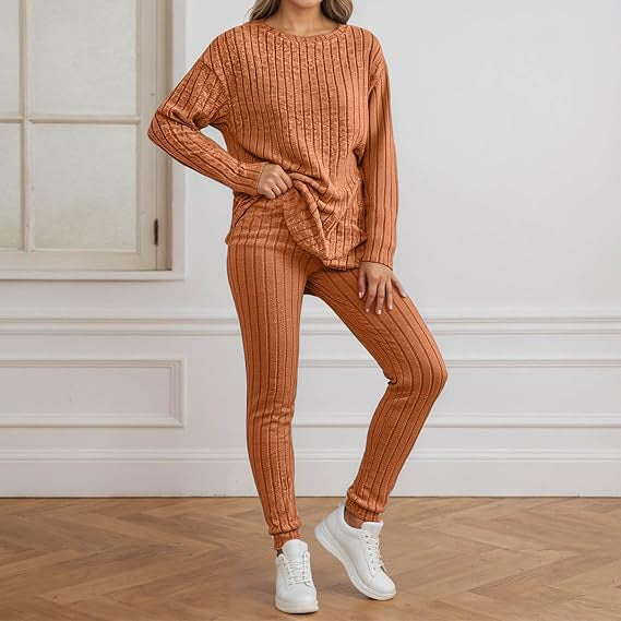 Damen gemütliches Strickensemble mit Rippenstruktur Drune