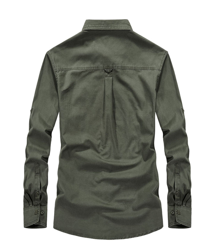 Herren Canvas-Utility-Fieldhemd mit Pattentaschen, Stehkragen und Ärmel-Rollfunktion Drune