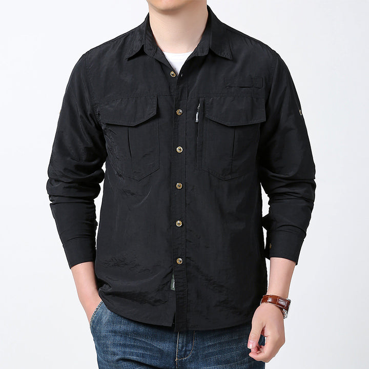 Herren nan langärmeliges Fieldshirt aus leichtem Ripstop mit multifunktionalen Brusttaschen und verdecktem Reißverschluss Drune