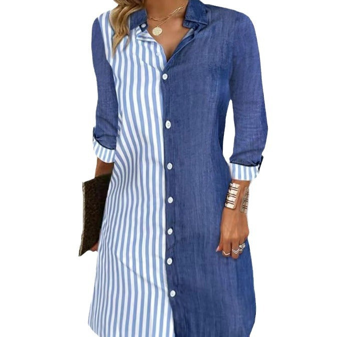 Damen Hemdblusenkleid mit Streifendesign und Denim-Optik Drune
