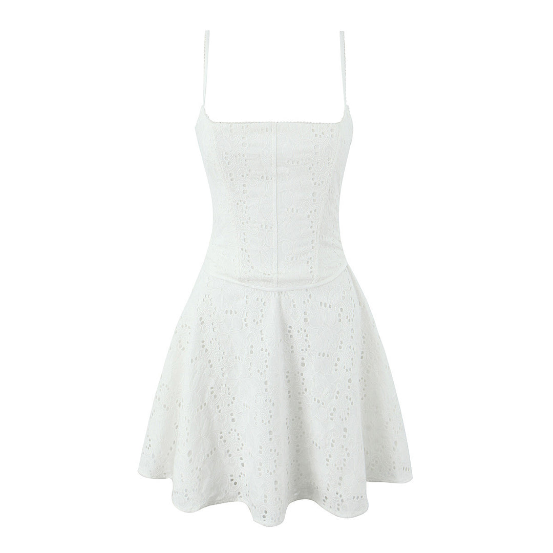 Damen luftiges Spitzenkleid mit schwingendem Rock Drune