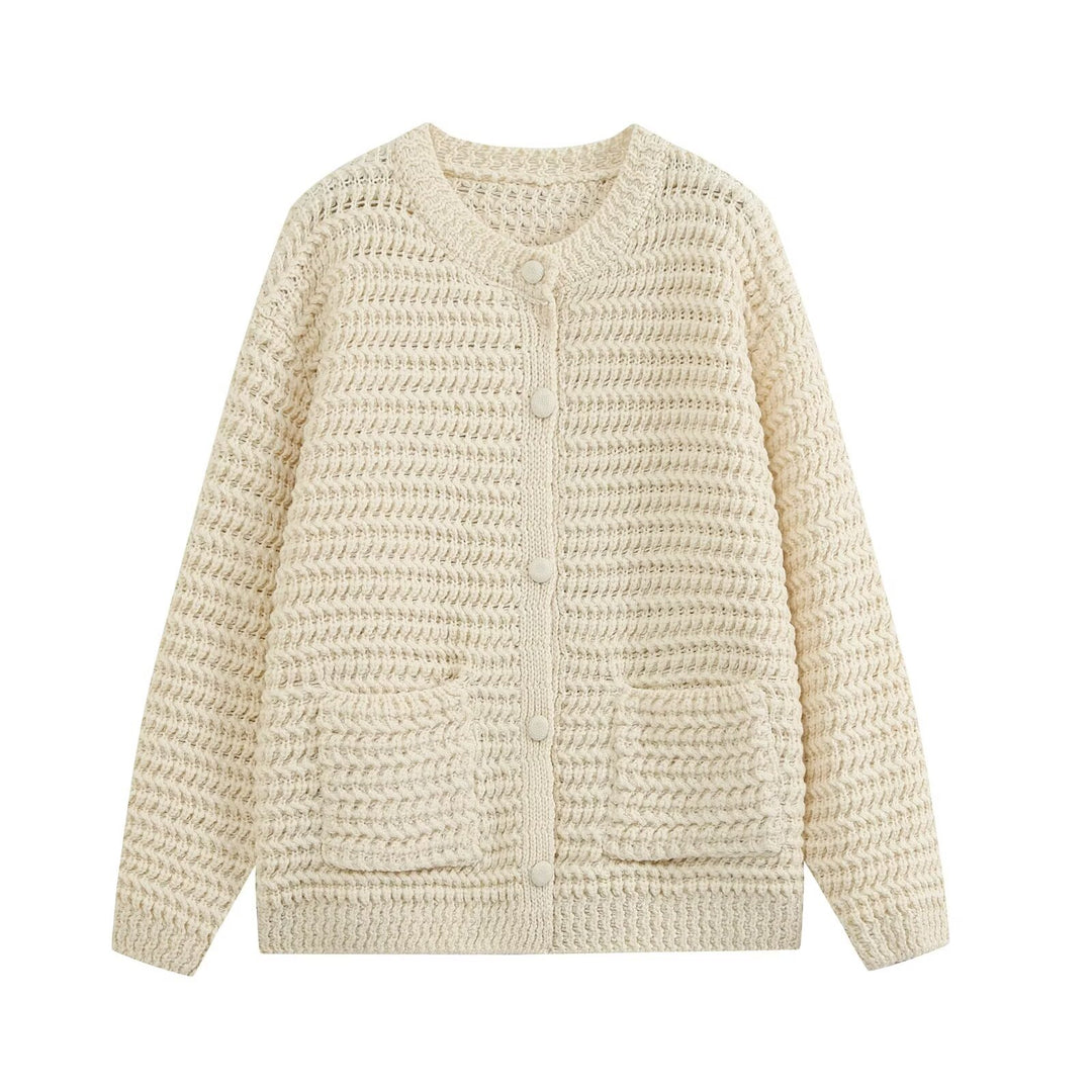 Damen Grobgestrickte Oversize-Cardigan mit Knopfleiste und aufgesetzten Taschen Drune