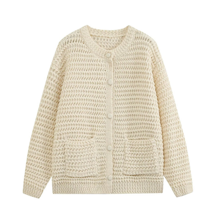 Damen Grobgestrickte Oversize-Cardigan mit Knopfleiste und aufgesetzten Taschen Drune