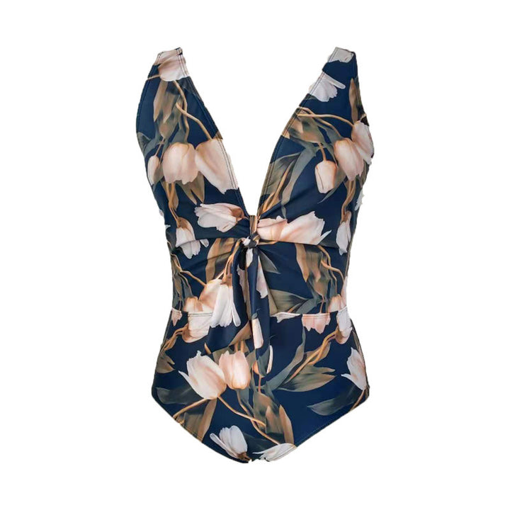 Damen Einteiliger Badeanzug mit floralem Wickeldesign Drune