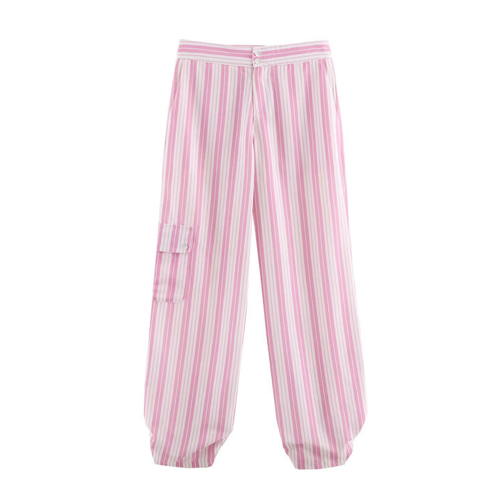 Damen Gestreifte weite Cargo-Hose mit hohem Bund Drune