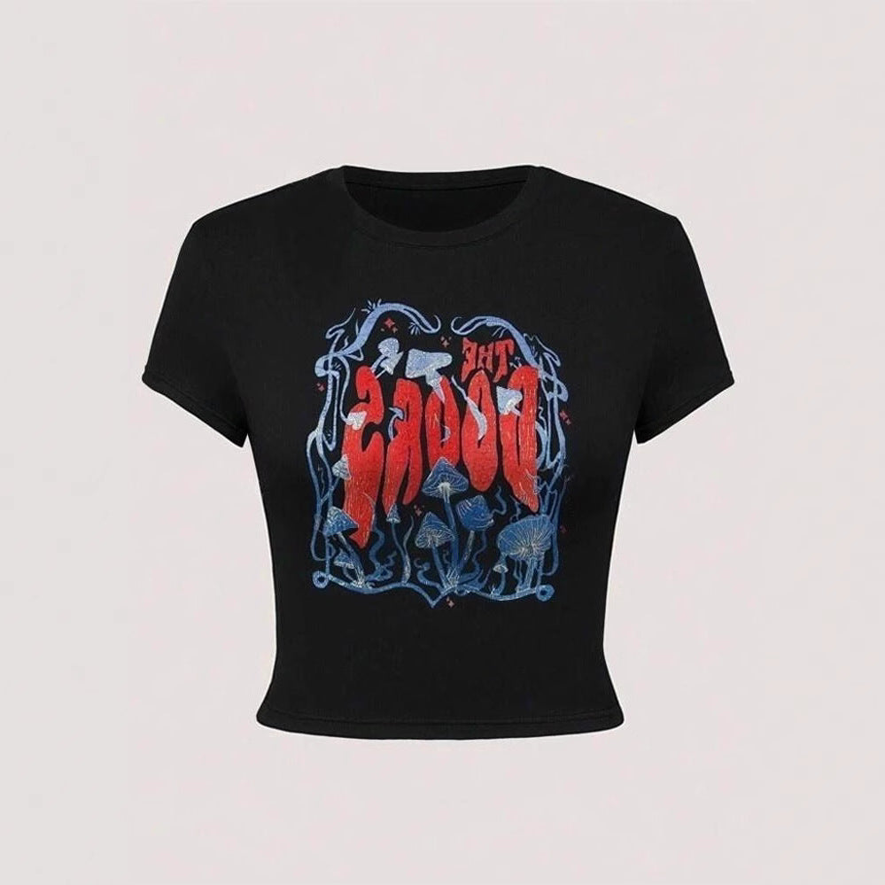 Damen lässiges Crop-T-Shirt mit kreativem Grafikdesign Drune