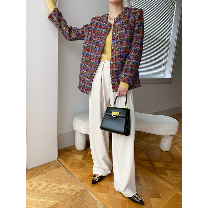 Damen modische Tweedjacke mit dekorativen Knopfdetails und klassischem Design Drune