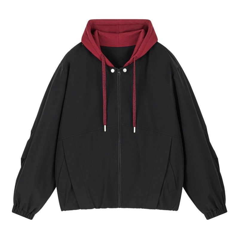 Unisex Oversize Kapuzen‑Zipjacke mit kontrastiertem Kapuzenfutter und elastischem Saum Drune