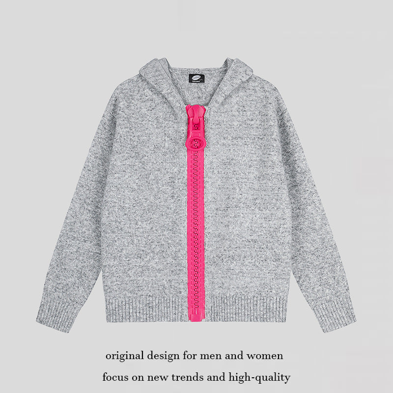 Damen Kapuzen-Strickjacke mit übergroßem Reißverschluss und softem Mohair-Mix Drune