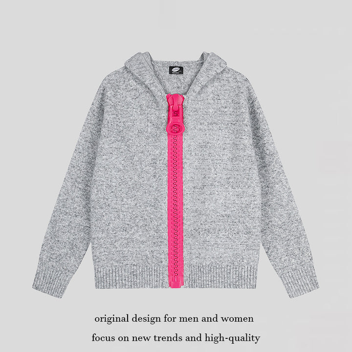 Damen Kapuzen-Strickjacke mit übergroßem Reißverschluss und softem Mohair-Mix Drune