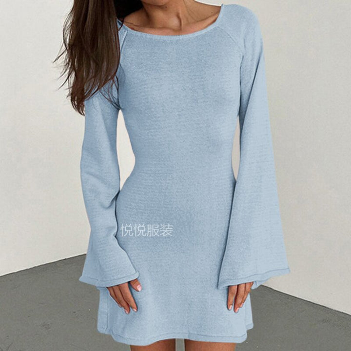 Damen elegantes Strickkleid mit weitem Ärmel und figurbetonter Silhouette Drune