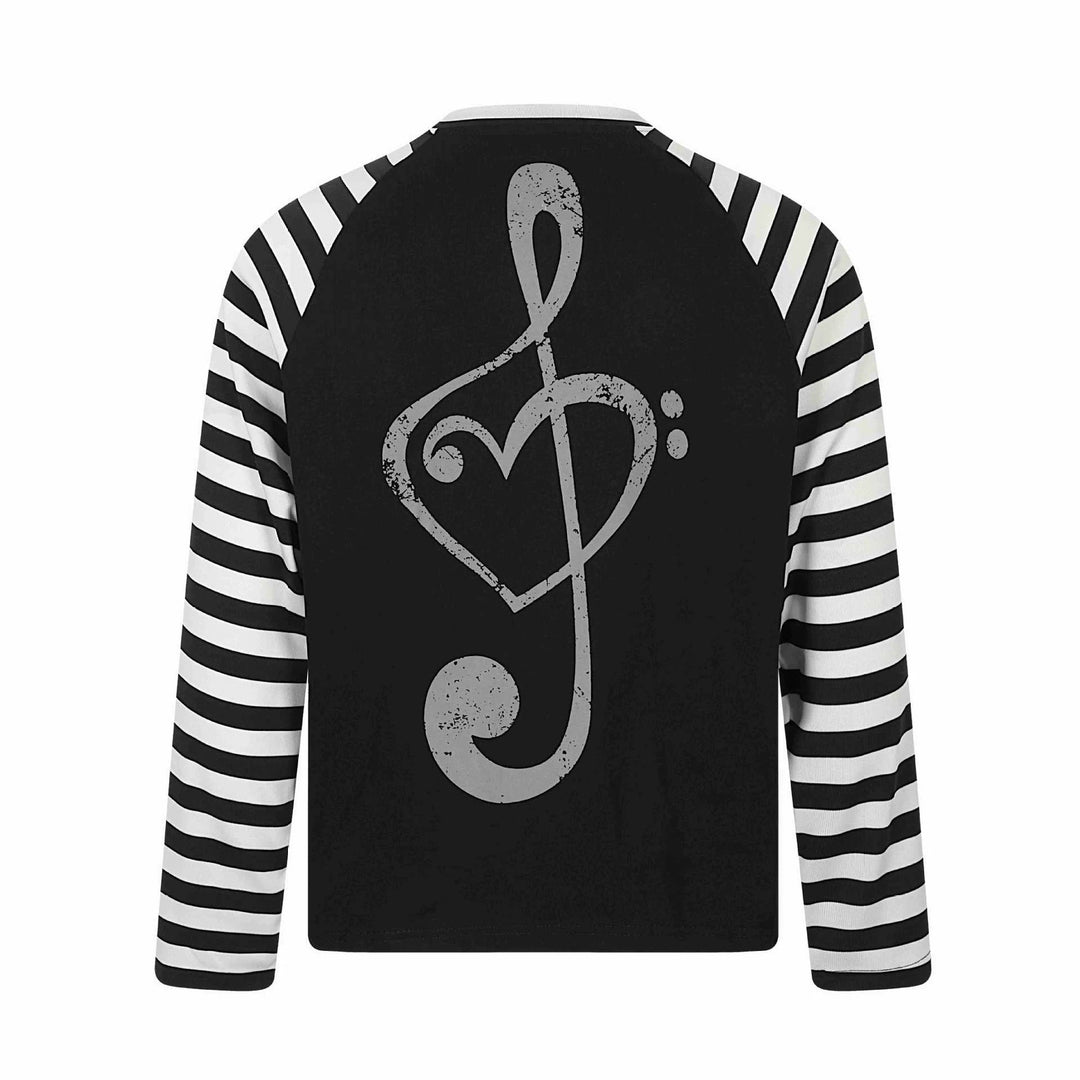 Unisex Langärmliges Raglan-Longsleeve mit Musik‑Print und gestreiften Ärmeln Drune