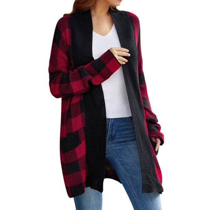 Damen Lässiger Cardigan mit karierter Struktur und offenen Fronten Drune
