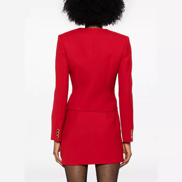 Damen Zweiteiliger Blazer-Top mit V‑Ausschnitt und Wickel-Minirock im Tailoring-Look Drune