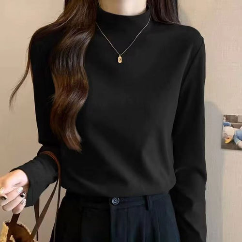 Damen Langarmshirt mit hochgeschlossenem Kragen und feiner Struktur Drune