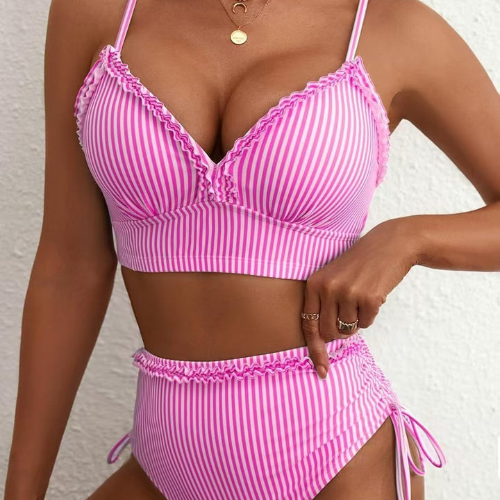 Damen Bikini-Set mit süßem Rüschendetail und hoch tailliertem Schnitt Drune