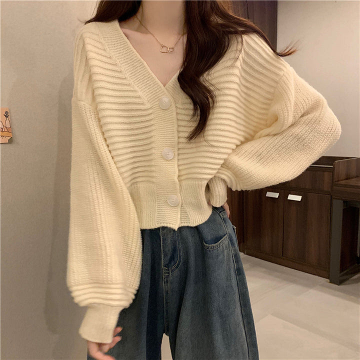 Damen Modischer Strickcardigan mit V-Ausschnitt Drune