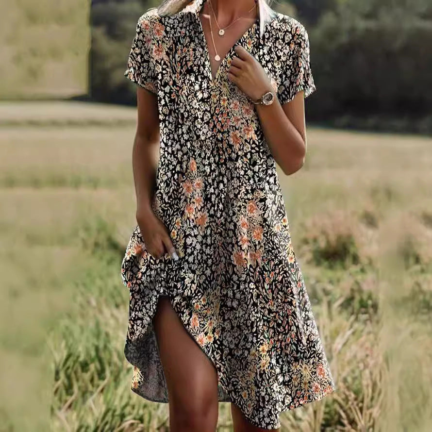 Damen Frischblumen-Hemdkleid mit Knopfverschluss und lässigem Schnitt Drune