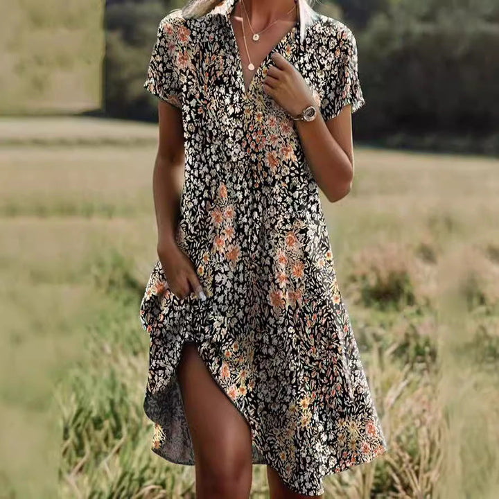 Damen Frischblumen-Hemdkleid mit Knopfverschluss und lässigem Schnitt Drune