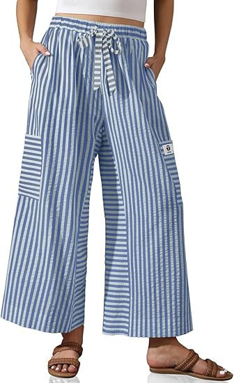 Damen weite Palazzo-Hose mit gestreiftem Muster und praktischen Taschen Drune