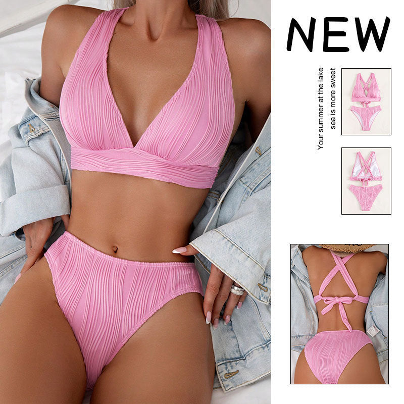 Damen Triangel-Bikini mit hoher Taille und modernem Rüschendesign Drune