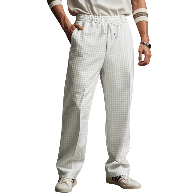 Herren Leichte Relaxed-Fit Karo-Loungehose mit Tunnelzug und weitem Bein Drune