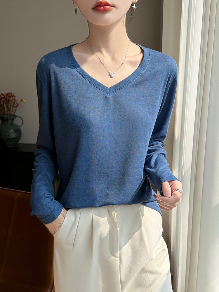 Damen Leichtes V-Ausschnitt-Feinstrick-Longsleeve Drune