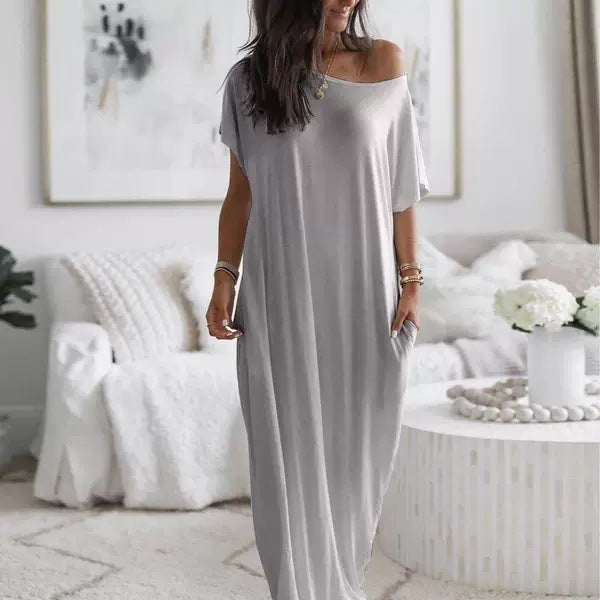 Damen lässiges Maxi-Überkleid mit weitem Schnitt und praktischen Taschen Drune