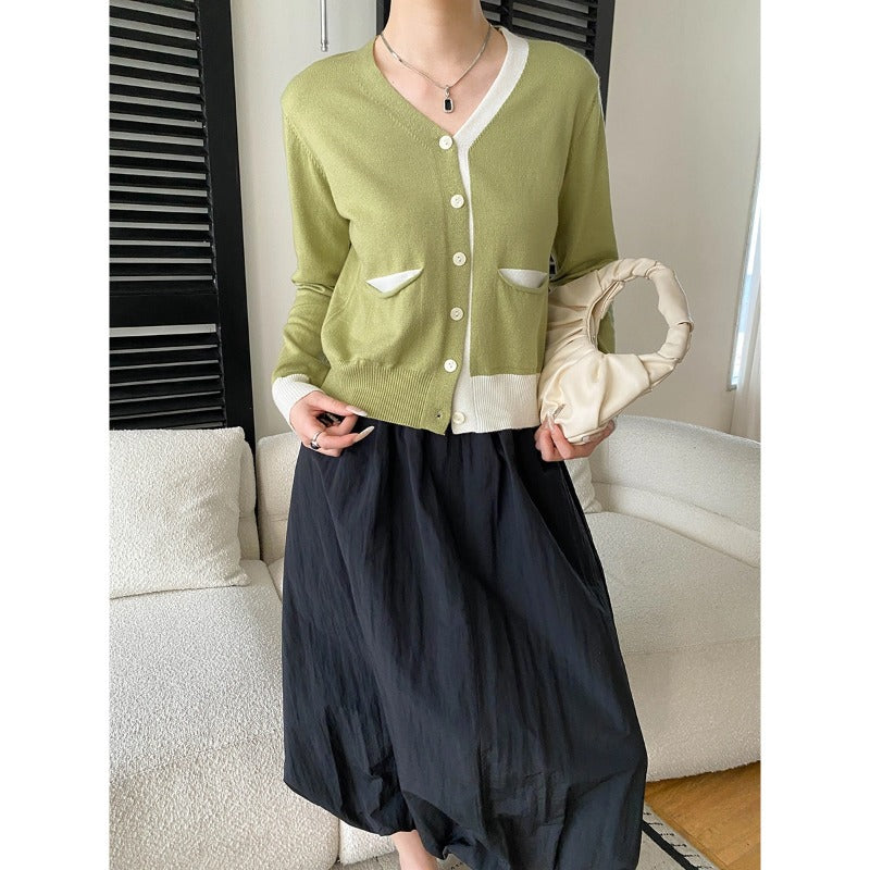 Damen feine Strickjacke mit V-Ausschnitt und praktischen Taschen Drune