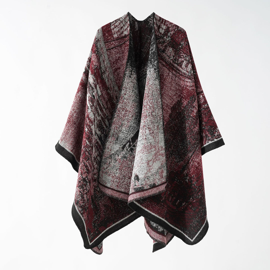 Damen Jacquard-Poncho-Überwurf mit weitem Kimono-Fall und softem Wollmix Drune