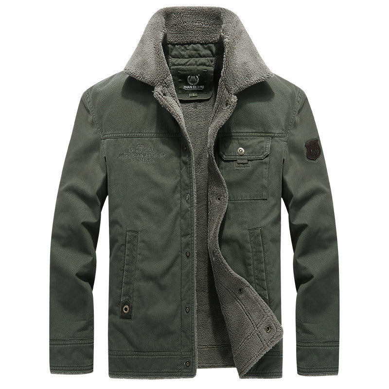 Herren Robust-Canvas-Fieldjacke mit Teddyfutter, Stehkragen und Utility-Taschen Drune