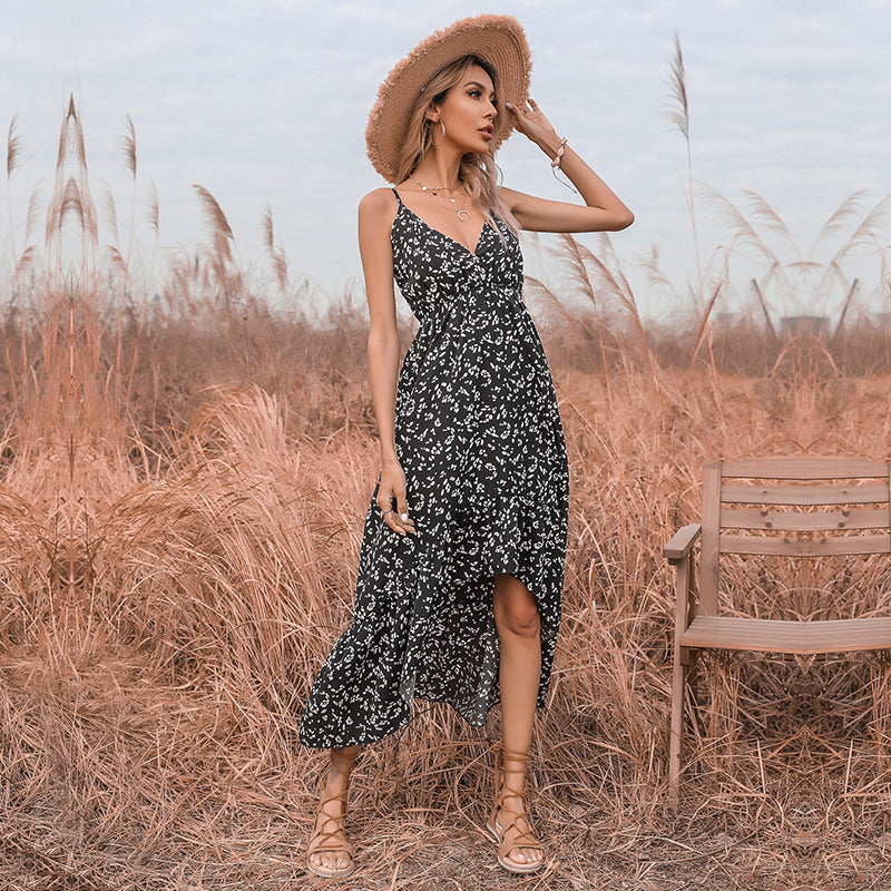 Damen Maxikleid mit luftigen Rüschen und hochwertigem Blumenmuster Drune