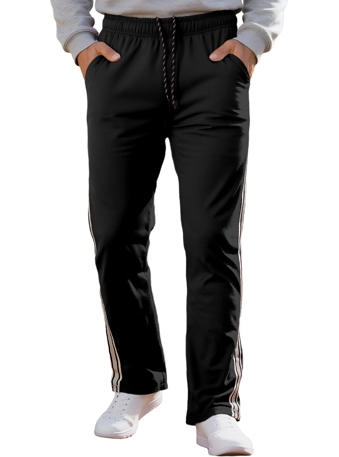Herren nan Retro-Trackhose mit schmal zulaufendem Bein elastischem Bund Tunnelzug und seitlichen Streifen Drune