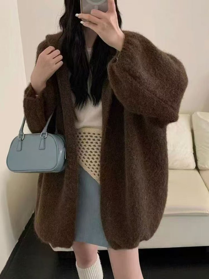 Damen Flauschige Übergröße Strickjacke Drune
