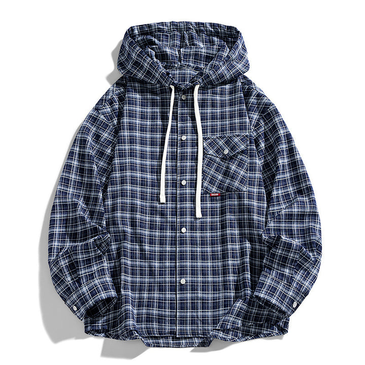 Herren Multifunktionale Kapuzenjacke aus Karo-Stoff Drune