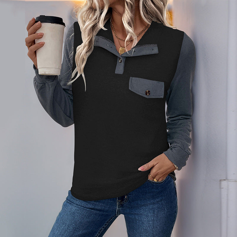 Damen Lässiger Longsleeve Pullover mit Knopfleiste Drune