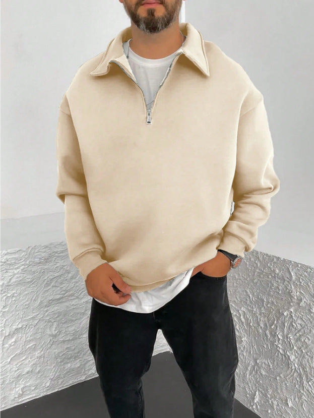Herren Oversize Halbzip-Sweatshirt mit aufgestelltem Kragen Drune
