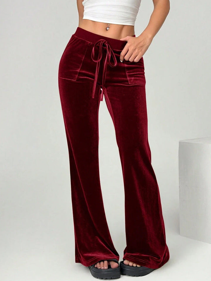 Damen Velours Freizeithose mit elastischem Bund und Taschen Drune
