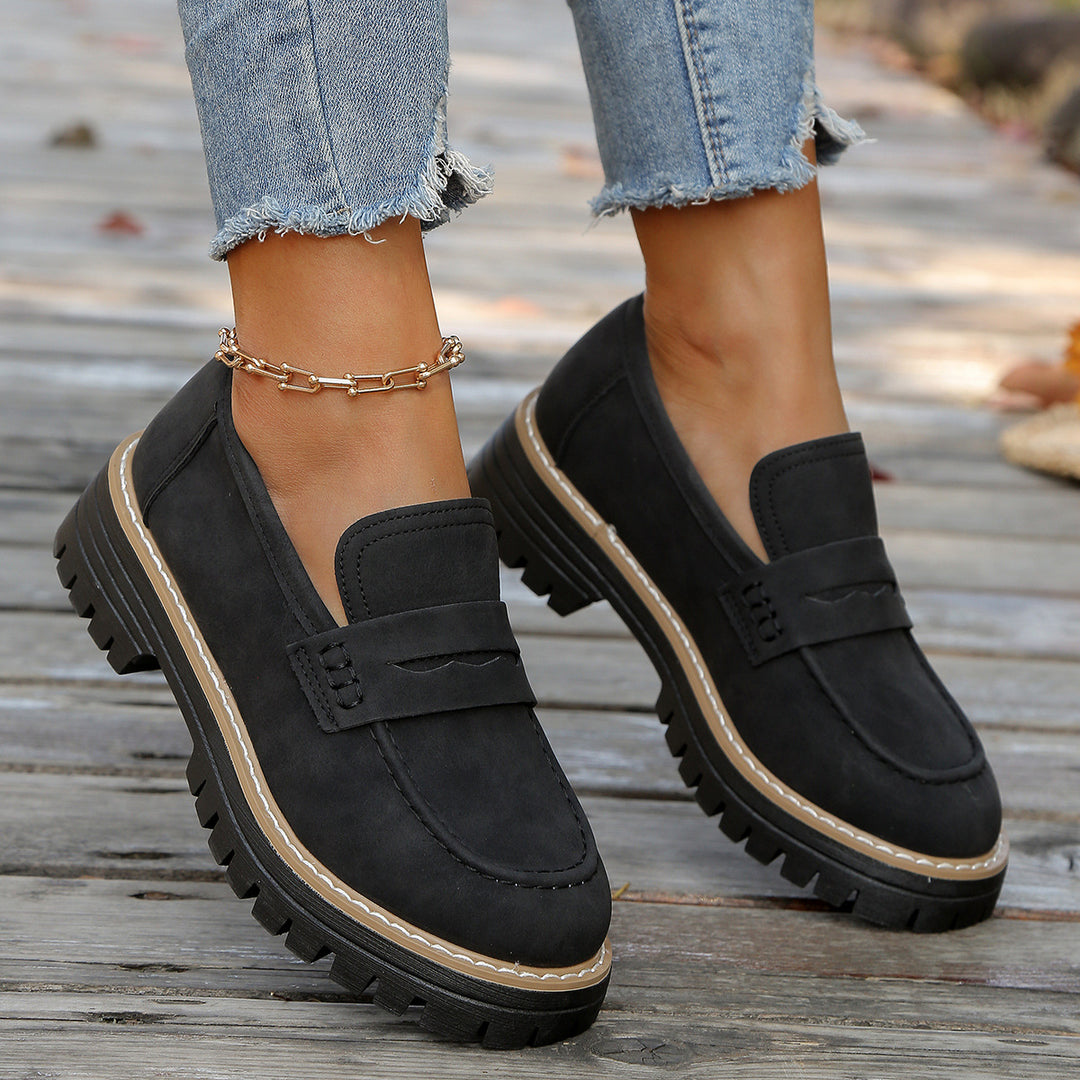 Damen robuste Loafer mit markanter Profilsohle, weichem Veloursoptik-Obermaterial und gepolstertem Komfortfußbett Drune