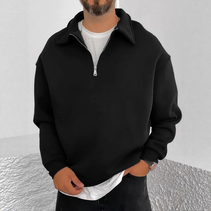 Herren Oversize Halbzip-Sweatshirt mit aufgestelltem Kragen Drune