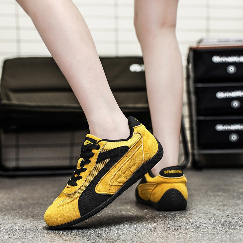 Damen retro-angehauchte Veloursleder-Sneaker mit atmungsaktivem Mesh-Einsatz und rutschfester Gummilaufsohle Drune