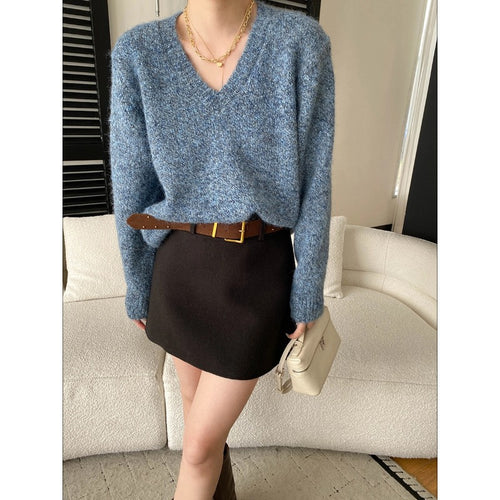 Damen kuscheliger V-Ausschnitt Pullover aus hochwertigem Material Drune