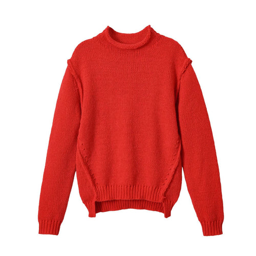 Damen Grobgestrickter Oversize-Pullover mit kurzem Stehkragen und Zierknotendetail Drune