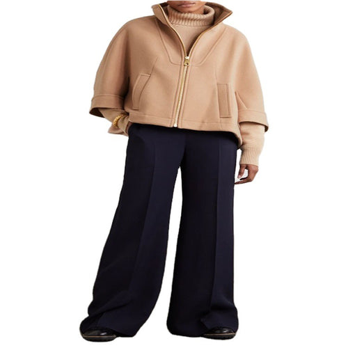 Damen Kurzcape-Jacke aus Wollmix mit Stehkragen und Reißverschluss Drune
