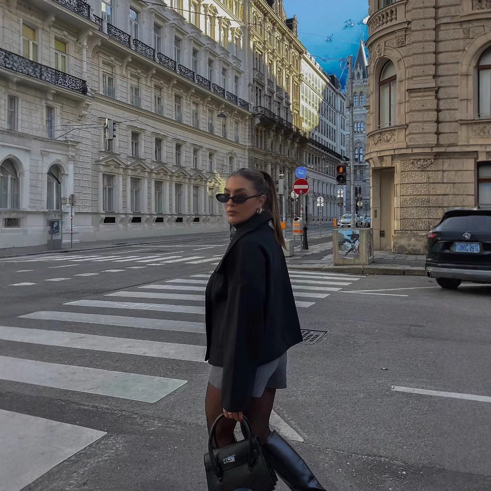 Damen Oversize Doppelreiher-Jacke mit elegantem Schalkragen und großen Knöpfen Drune