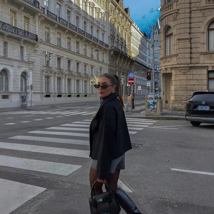 Damen Oversize Doppelreiher-Jacke mit elegantem Schalkragen und großen Knöpfen Drune