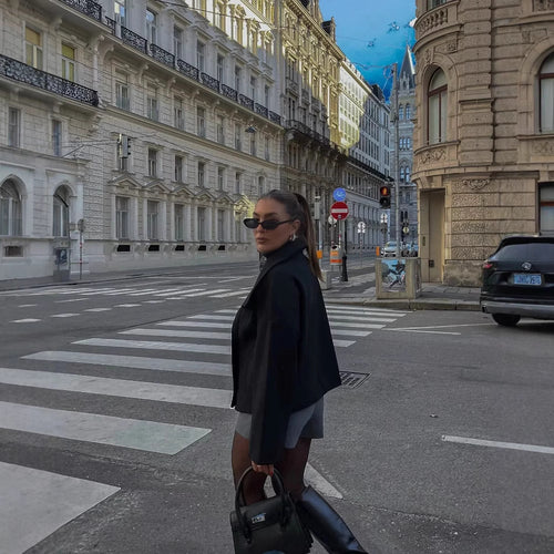 Damen Oversize Doppelreiher-Jacke mit elegantem Schalkragen und großen Knöpfen Drune