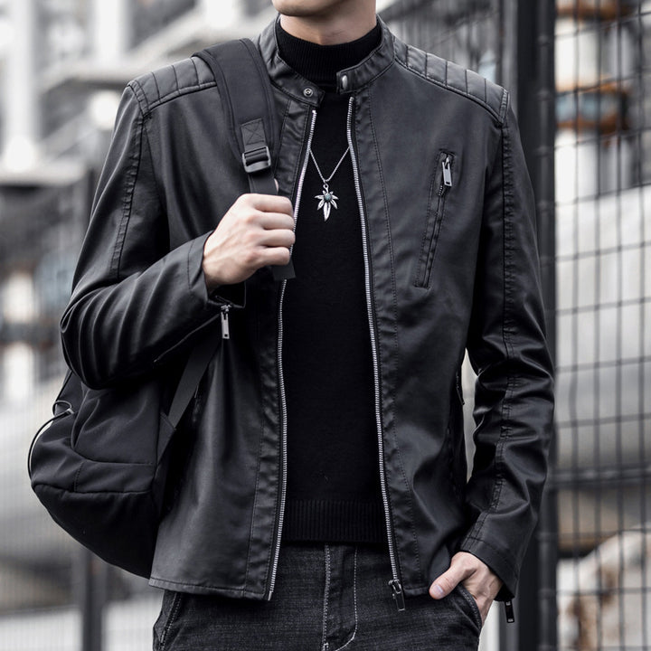 Herren Stilvolle Schnitte Kunstlederjacke Drune