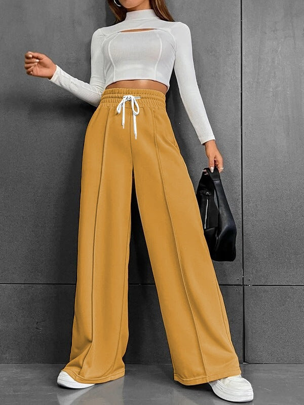 Damen nan weite High-Waist Palazzo-Jogginghose mit Kordelzug und Bügelfalte Drune